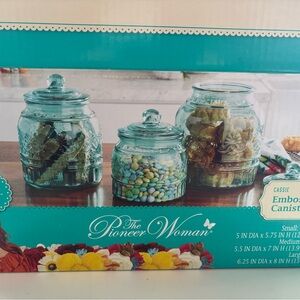 The Pioneer Woman Teal Embossed Glass Canister Set